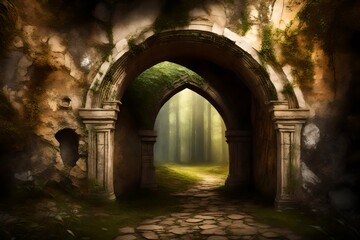 Fototapeta na wymiar Mystical portal in an ancient stone archway