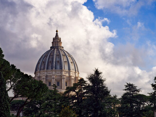 Fototapeta na wymiar Saint Peter Basilica dome clouds Vatican City, Rome, Italy