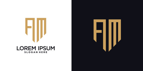 Monogram logo design initial letter a combined with shield element and creative concept