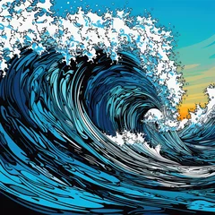 Fototapeten Pop art comic colorful sea wave. AI generated image © is