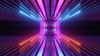 3d render. Abstract futuristic neon background. Rounded red blue lines, glowing in the dark. Ultraviolet spectrum. Cyber space. Minimalist wallpaper. - obrazy, fototapety, plakaty