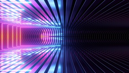 3d render. Abstract futuristic neon background. Empty room inside the virtual space, illuminated with ultraviolet light - obrazy, fototapety, plakaty