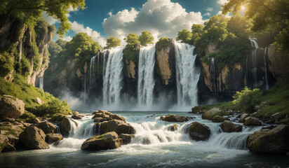 Nature Wallpaper Waterfall in the forest with beautiful weather, nature, wallpaper, waterfall,...