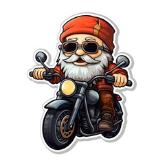 A cartoon santa claus riding a motorcycle. Digital art.