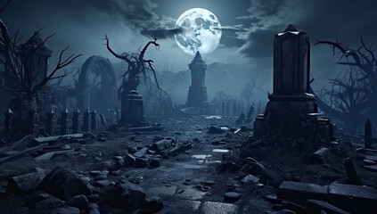 Fear death grave cemetery background moon horror halloween tomb dark dead night evil - obrazy, fototapety, plakaty