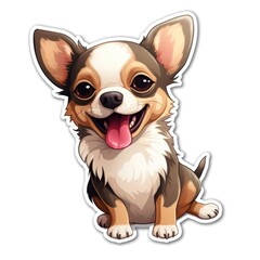 A sticker of a dog with a big smile. Digital art.