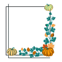 Autumn decorative frame with pumpkins and leaves vector illustration 