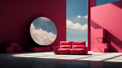 ピンク色のソファ,Generative AI AI画像