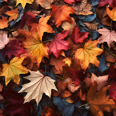 Obraz premium Vibrant colorful autumn leaves covering the forest floor with beautiful golden light shining