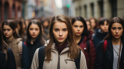 Fototapeta premium People walking on the street shouting for a purpose.