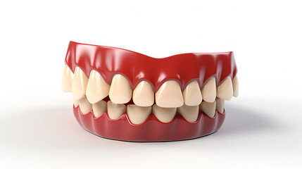 Obraz premium Model of a human jaw with white veneers on teeth. Jaw in dentistry. Clean denture, model with veneers on teeth in dentist's office.