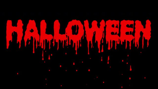 "Halloween" bleeding word. Dripping blood of text animation for Halloween party. Embedded alpha channel