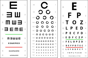 Eyes test chart, medical optical eye exam. Vision health examination board for patient. Ophthalmology or optometry check decent vector elements