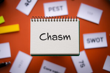 There is notebook with the word CHASM. It is as an eye-catching image.