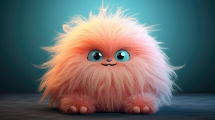 Small fluffy creature with big eyes. small creature for children's stories. generative AI