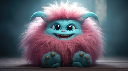 Obraz premium Small fluffy creature with big eyes. small creature for children's stories. generative AI