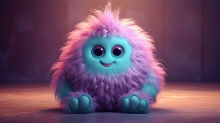 Fototapeta premium Small fluffy creature with big eyes. small creature for children's stories. generative AI