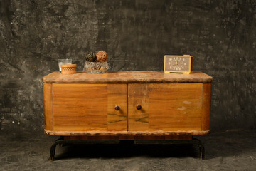 vintage furniture cabinets chairs on a gray background