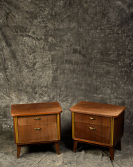 vintage furniture cabinets chairs on a gray background