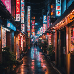 Obraz premium Japan, Tokyo alley at night filled with neon lights.
