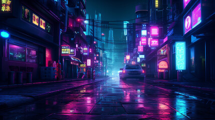 futuristic cyberpunk neon city night background, AI Generated
