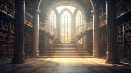 dreamy library with archway, AI Generated - obrazy, fototapety, plakaty