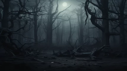 Foto op Plexiglas spooky foggy forest in the night, AI Generated © PhotoWave