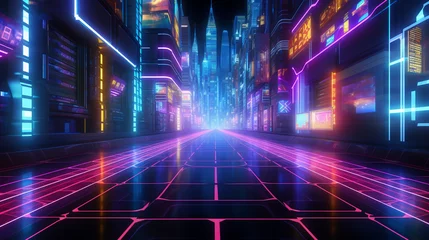 Foto op Canvas futuristic cyberpunk neon city night background, AI Generated © PhotoWave