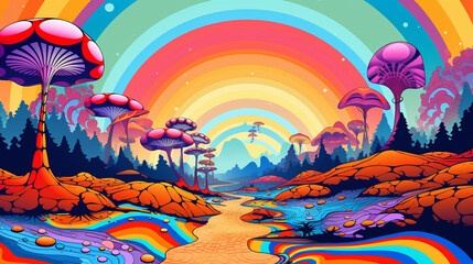 psychedelic wonderland background, AI Generated