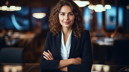 Fototapeta premium Portrait of a successful young happy businesswoman. Success concept, Woman boss, chief executive.