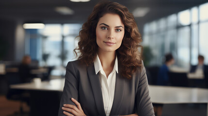 Obraz premium Portrait of a successful young happy businesswoman. Success concept, Woman boss, chief executive.