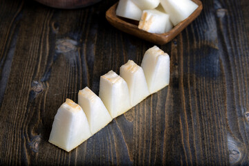 Ripe delicious melon during dessert cooking