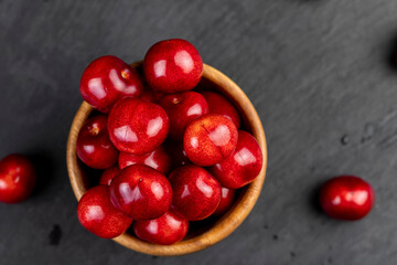 delicious sweet cherries on a slate board