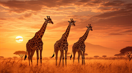 Fototapeta na wymiar Giraffes in the African savannah. Serengeti National Park. Africa. Tanzania.