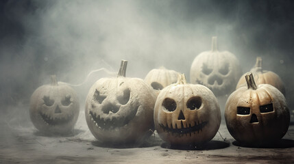 Halloween jack-o-lantern,  decoration background, mist atmosphere