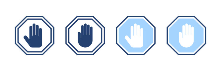 Stop icon vector. stop road sign. hand stop sign and symbol. Do not enter stop red sign with hand