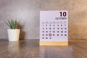 October 24 calendar date text on wooden blocks with copy space for ideas. Copy space and calendar...