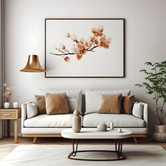 Interior mock up luxury living room. big artwork in modern living room with lamp,table,flower and plant.