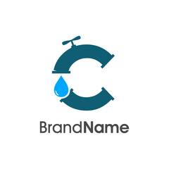 Fototapeta premium Initial C Pipe and Water Logo