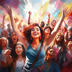 Exuberant Crowd of Smiling Faces - Realistic Stock Illustration with Diverse Characters