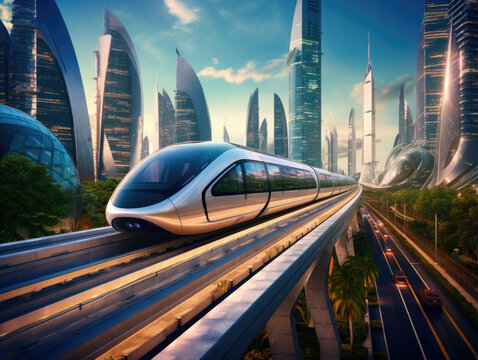 Futuristic Hyperloop in Urban Landscape