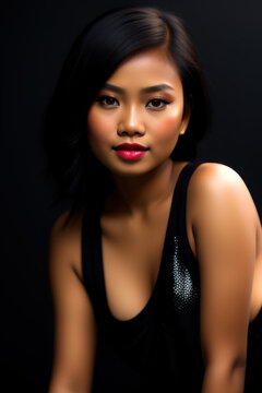 Beautiful Filipino woman dressed in black, Generative AI