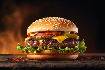Appetizing hamburger. Background with selective focus and copy space