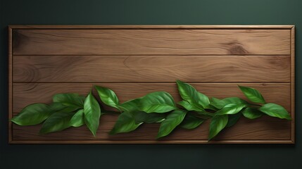 green leaves on wooden background photo generated by Ai
