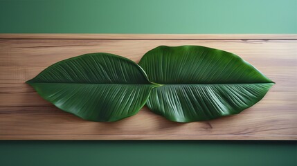 green leaves on wooden background photo generated by Ai