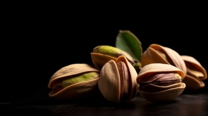Obraz na płótnie Canvas Pistachios on the black background. Pile of pistachio nuts, closeup.