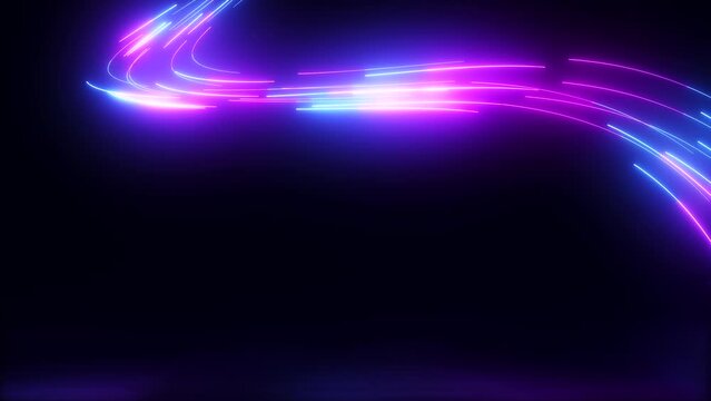3D animation, Abstract neon background with blue and purple laser beams. Futuristic technology concept. Seamless loop