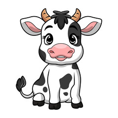 Cute little cow cartoon on white background
