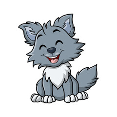 Cute little wolf cartoon on white background