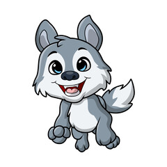 Cute little wolf cartoon on white background
